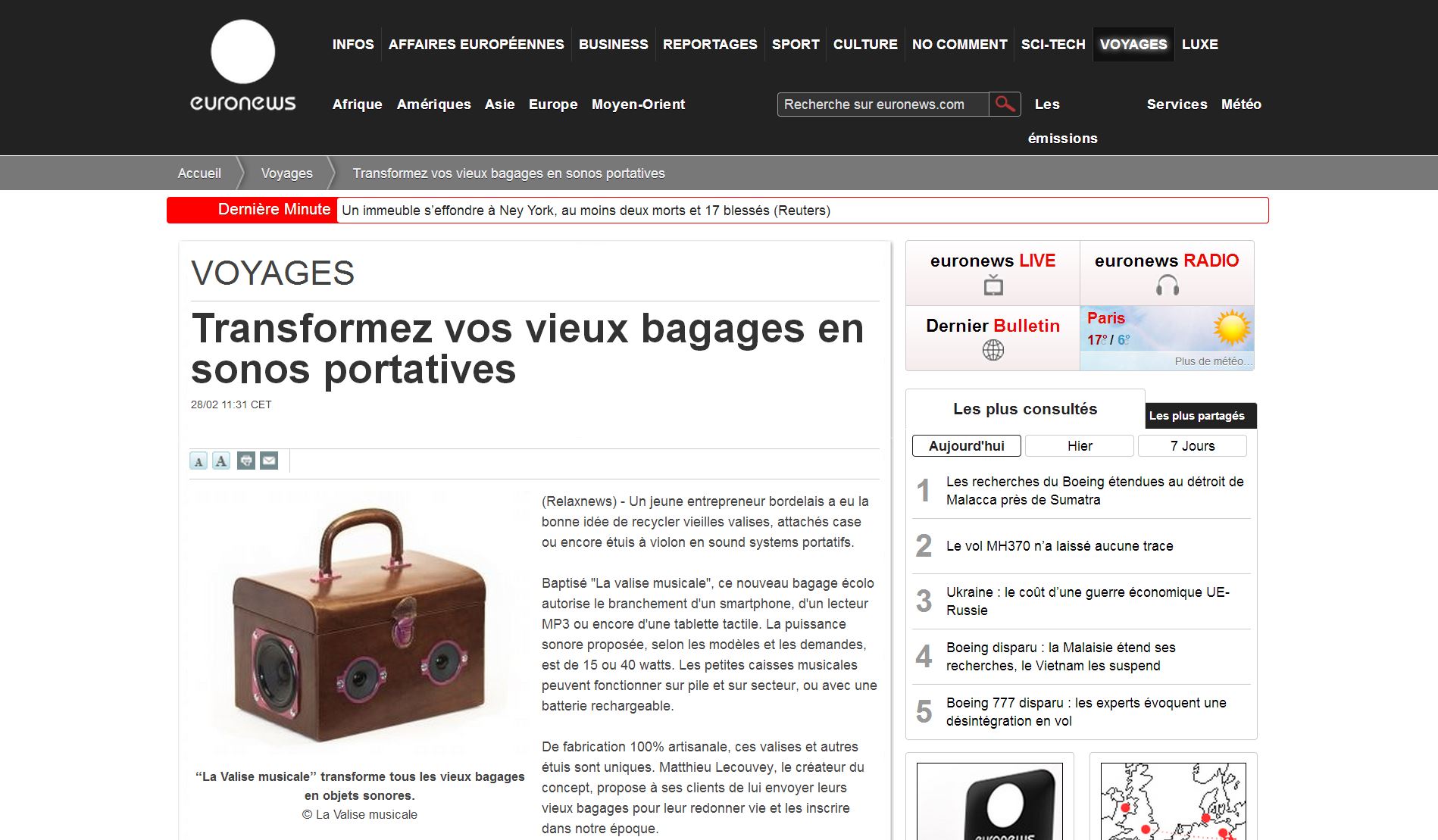 Valise Musicale chez Euronews.com